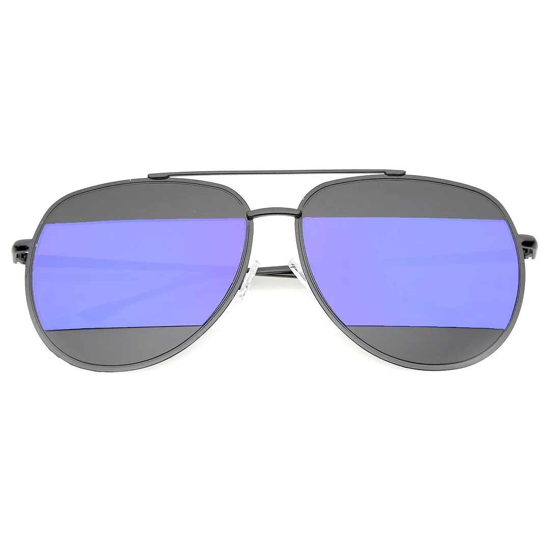 Two-Toned Metal Thin Temple Brow Bar Colored Mirror Split Lens Aviator glasses 57mm