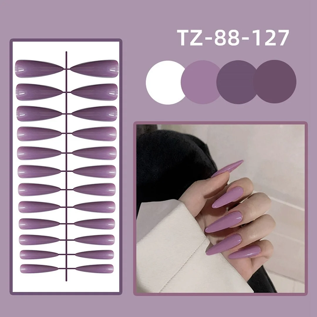 24pcs/Bag Detachable Long Stiletto False Nails Ballerina Nails Full Cover Nail Tips Press On Nails Colorful Artificial Fake Nail-Nail Inspo