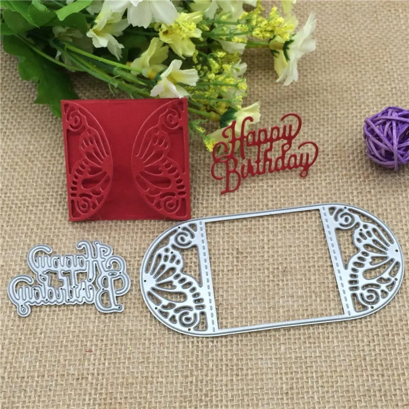 Butterfly card frame happy birthday Metal Cutting Dies Stencil Scrapbooking Photo Album Card Paper Embossing Craft DIY