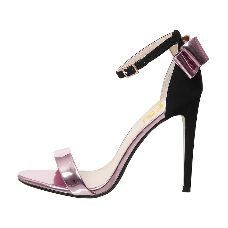 FSJ Metallic Rose Gold Shoes Ankle Strap Bow Stiletto Heel Sandals |FSJ Shoes