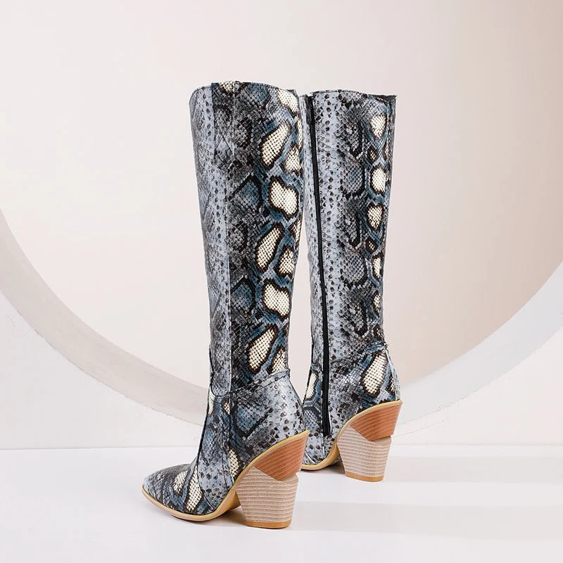 Lourdasprec 2022 The New Women Boots Knee High Boots Wedges Western Boots Pointed Toe High Heel Long Boots Autumn Winter Cowgirl Boots