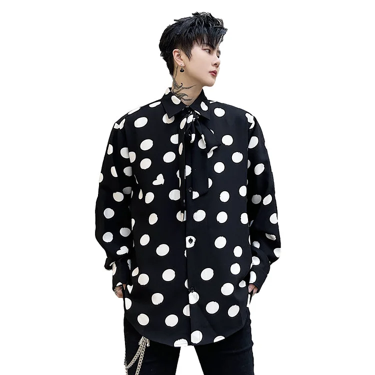 Dawfashion Techwear Streetwear-Large Round Dot Printed Loose Drape Versatile Tie Polka Dot Shirt-Streetfashion-Darkwear-Techwear