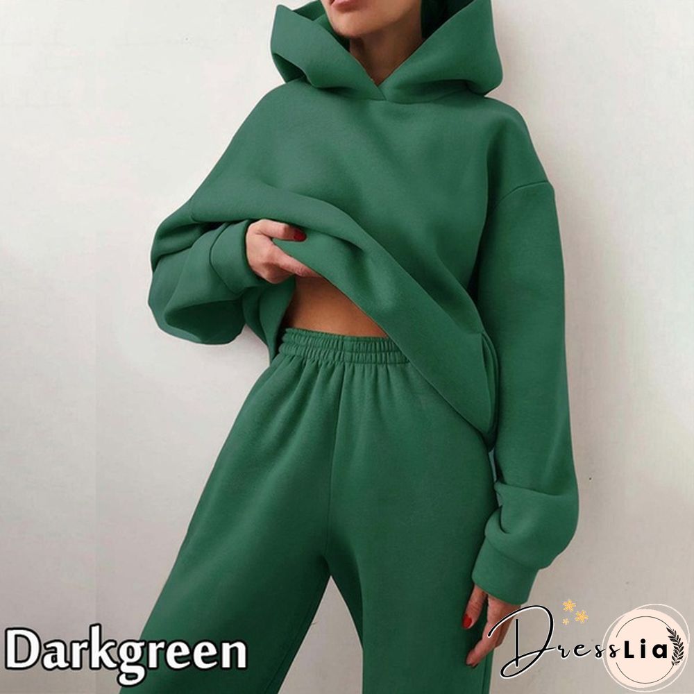 10 Colors Women Casual Sets Warm Hoodie Sweatshirts And Long Pant Solid Color Tops+ Leggings Loose Ladies Sport Suit Tracksuit Sportwear Two Piece Sets Outfit Playsuit
