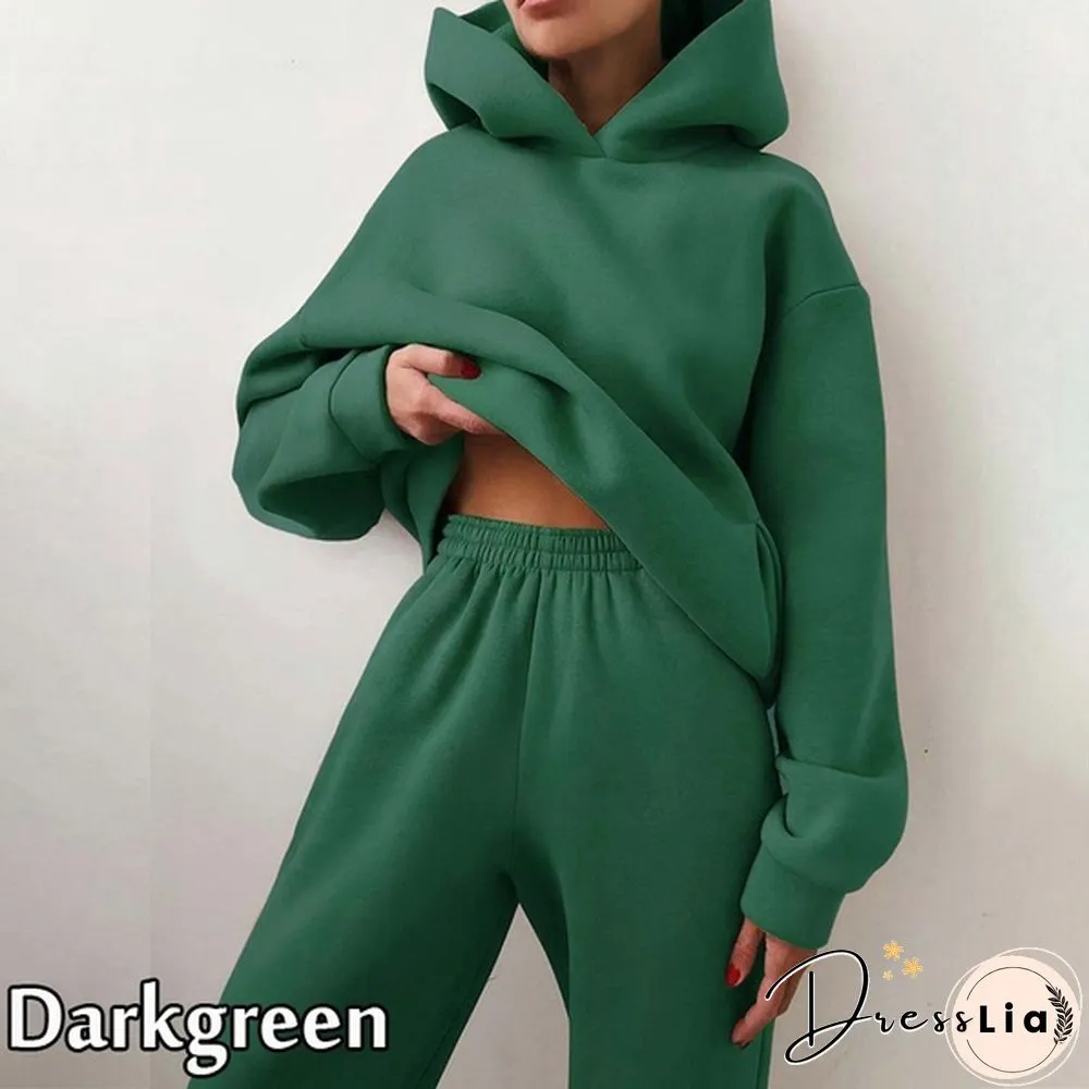 10 Colors Women Casual Sets Warm Hoodie Sweatshirts And Long Pant Solid Color Tops+ Leggings Loose Ladies Sport Suit Tracksuit Sportwear Two Piece Sets Outfit Playsuit