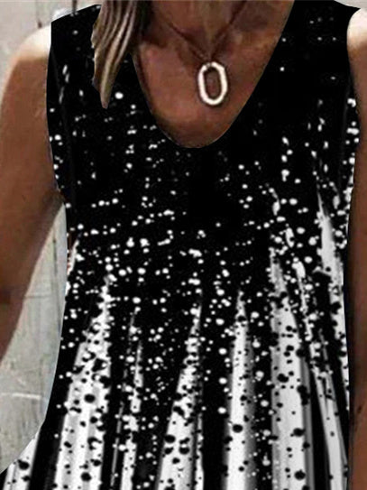Women Sleeveless V-neck Polka Dot Colorblock Top