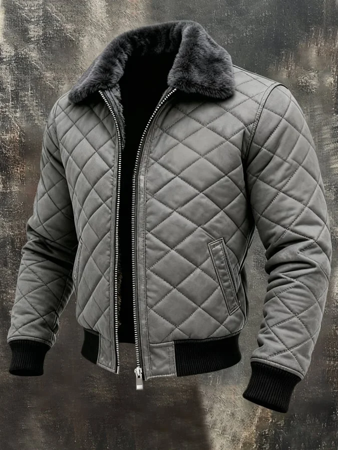 Herren-Retro-Outdoorjacke mit warmem Pelzkragen und Rei&szlig;verschluss 
