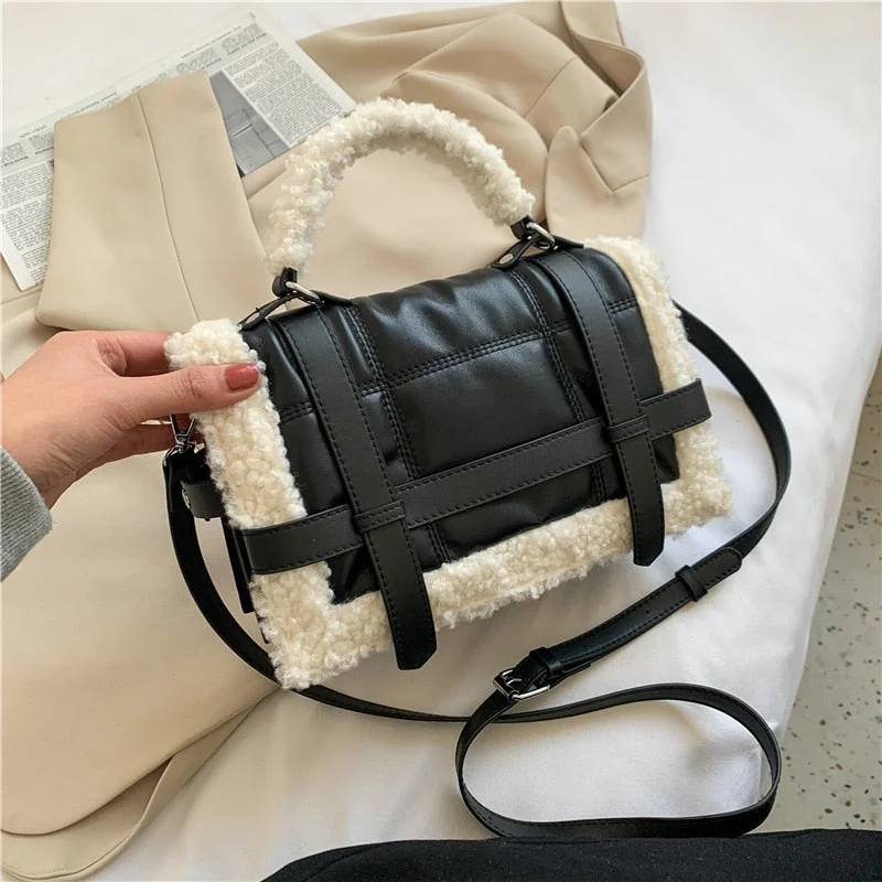 Elegant Female Plush Tote bag 2021 Winter New Quality PU Leather Women's Designer Handbag High capacity Shoulder Messenger Bag