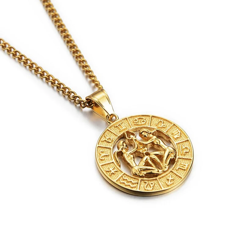 Gemini - Zodiac Round Pendant Charm Necklace