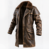 Men's Vintage Brown Leather Coat With Fur Collar by Inlyline