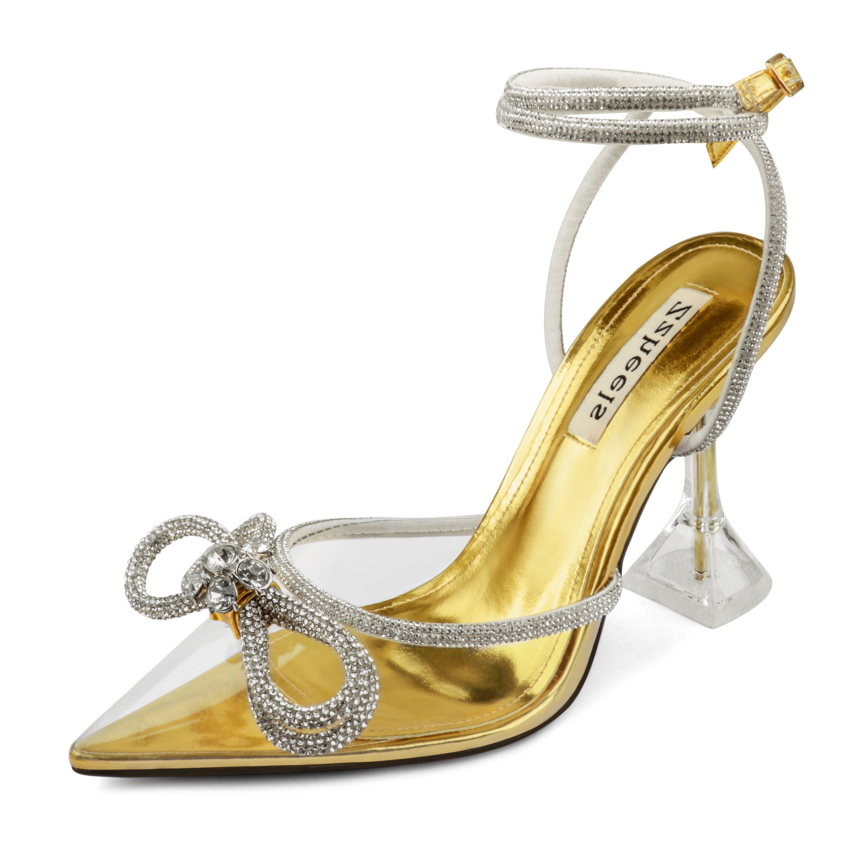 9.5cm/3.74 Double Bow crystal-embellished silk-satin point-toe pumps Pointed Toe With Glitter Strappy Sandals