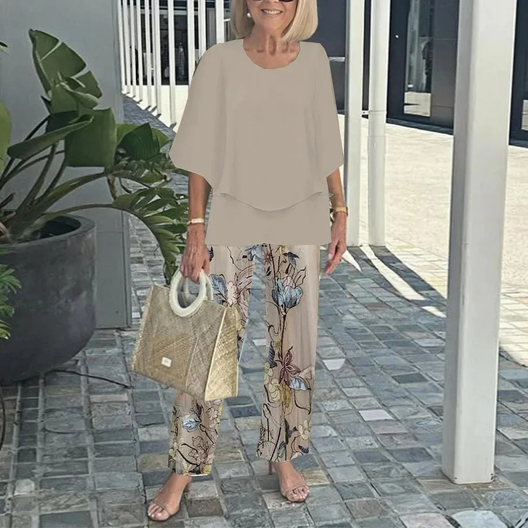 Trendy Green Print 3/4 Sleeve Two Piece Set