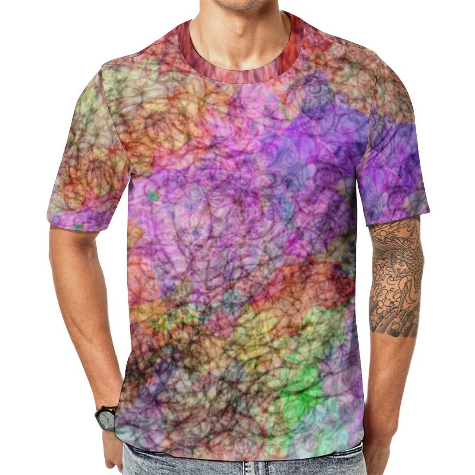 Pretty Pastel Swirls Of Color With Scribbled Lines Short Sleeve Print Unisex Tshirt Summer Casual Tees for Men and Women Coolcoshirts