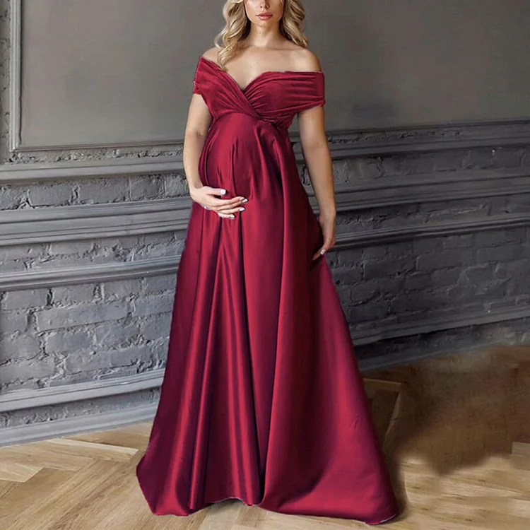 Maternity Solid Color Photo Maxi Dress