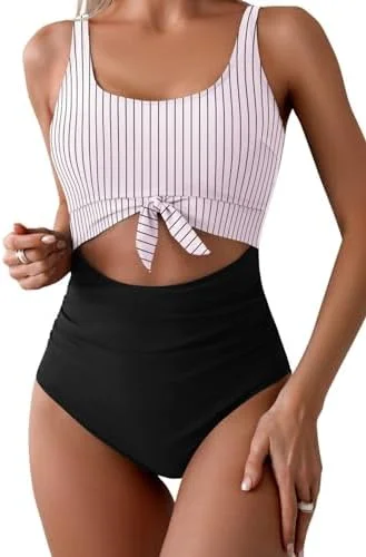 Women's One Piece Tummy Control Cut Out Tie Knot Swimsuit