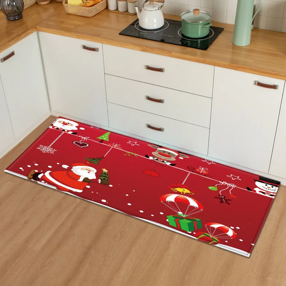 Christmas Kitchen Mat Bedroom Entrance Doormat 3D Pattern Home Floor Decoration Living Room Carpet Bathroom Non-Slip Rug