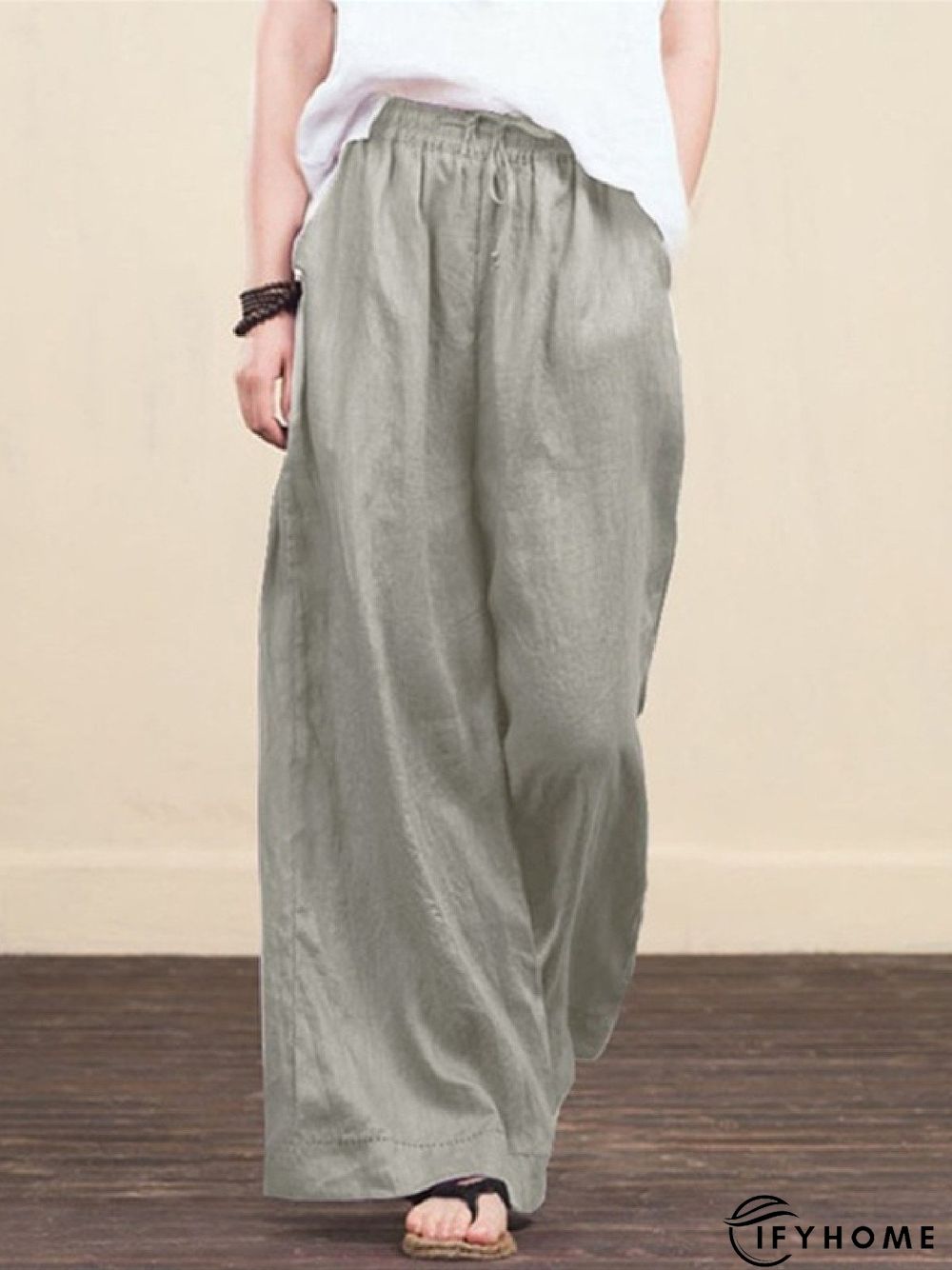Plain Loose Cotton-Blend Linen & Cotton Bottoms | IFYHOME