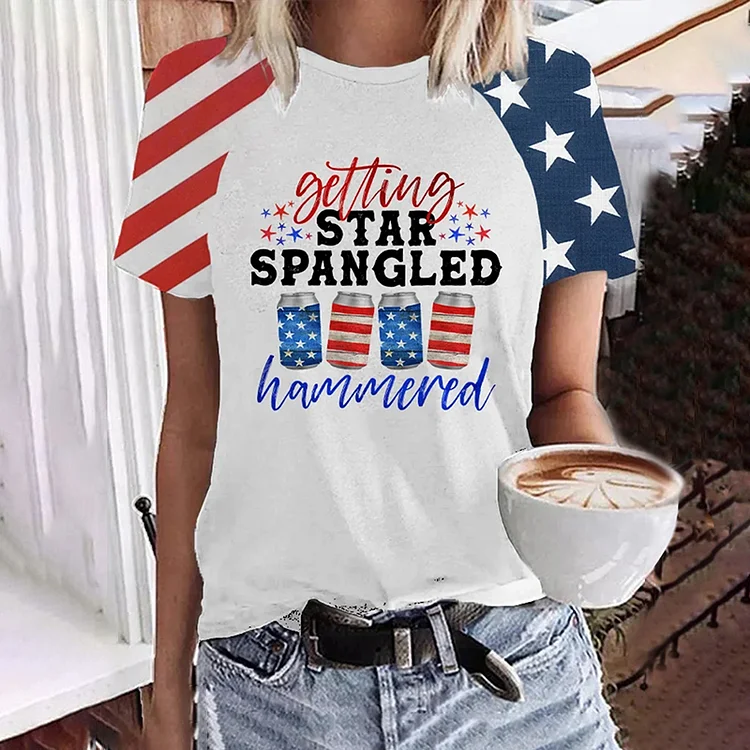 Comstylish Star Spangled Hammered Beer Print T Shirt