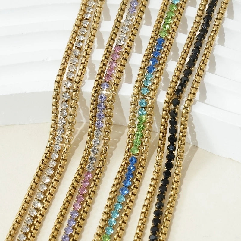 Glam Luxurious Shiny Lines 304 Stainless Steel 14K Gold Plated Rhinestones Bracelets In Bulk