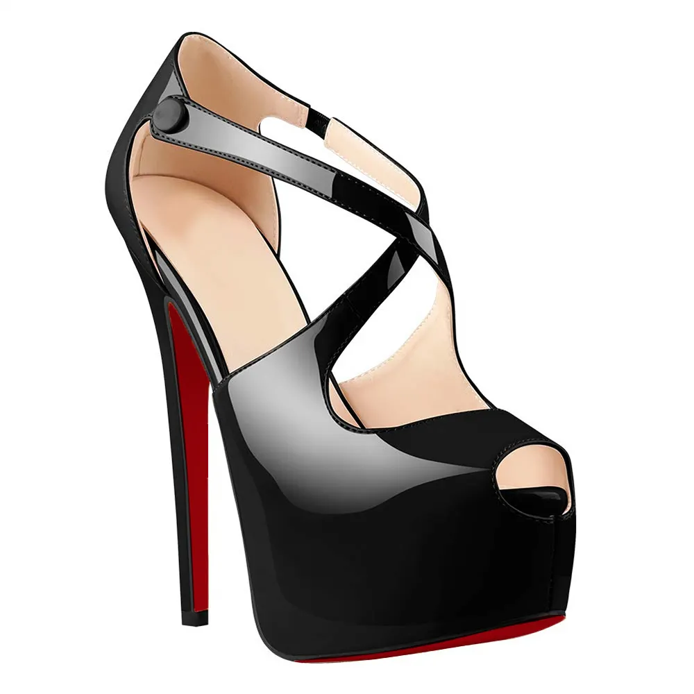 160mm Women's Platform Peep Toe Stiletto Ankle Crisscross Strap High Heeled Sandals-vocosishoes