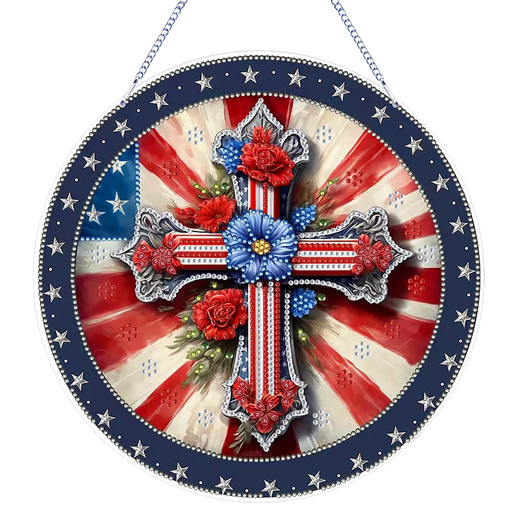 【Pendant】US Flag Diamond Painting Art Pendant Suncatcher Diamond Drawing Hanging Ornament gbfke