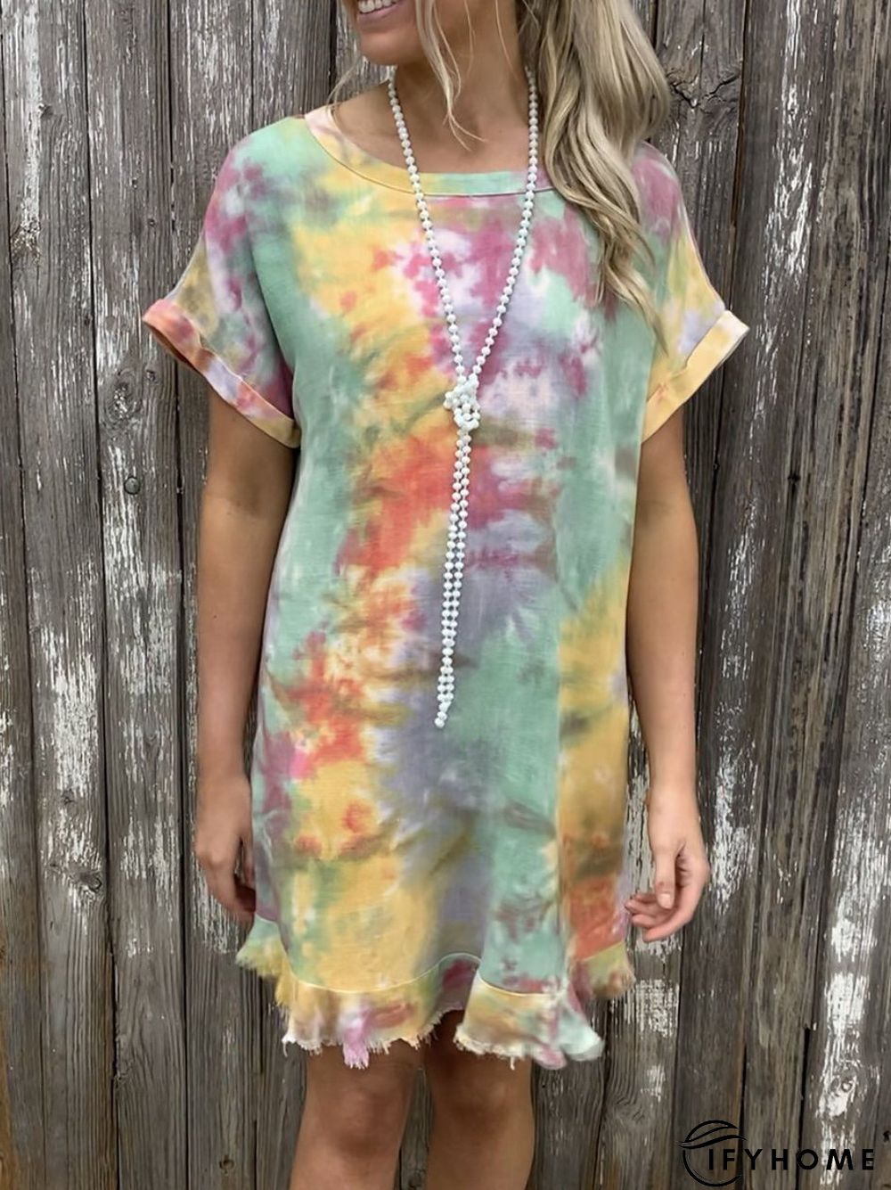 Casual Shift Short Sleeve Weaving Dress | IFYHOME