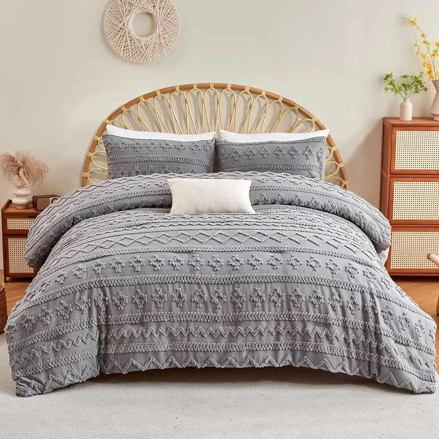 Comforter Set - 3 Pieces Tufted Bedding Comforters for All Season, Lightweight Soft Microfiber Comforter with 2 Pillow Cases