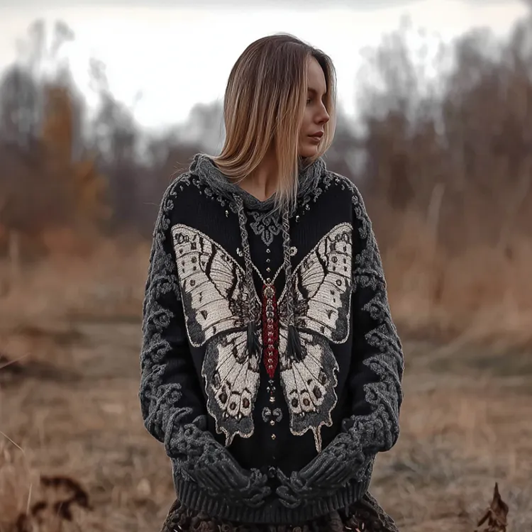 Women's Butterfly Embroidery Pattern Knitted Sweater