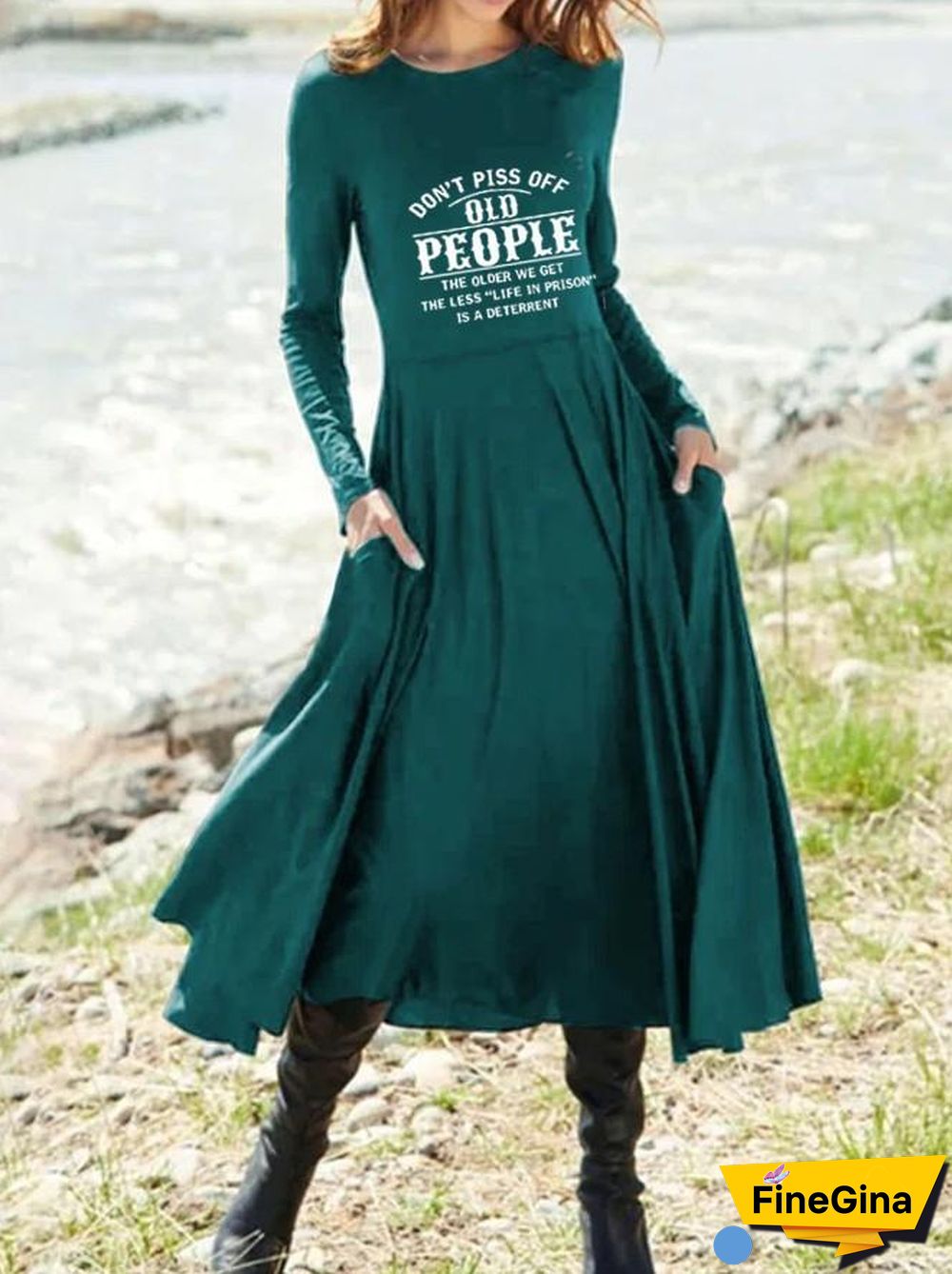 Soft Round Neck Letter Printed Dress
