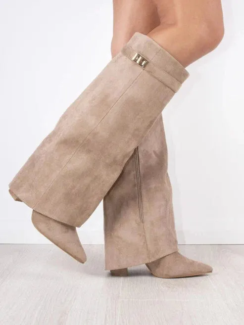 Stylish High Boots with Flap and Block Heel &acirc;&euro;&ldquo; 8.5cm Leather or Suede
