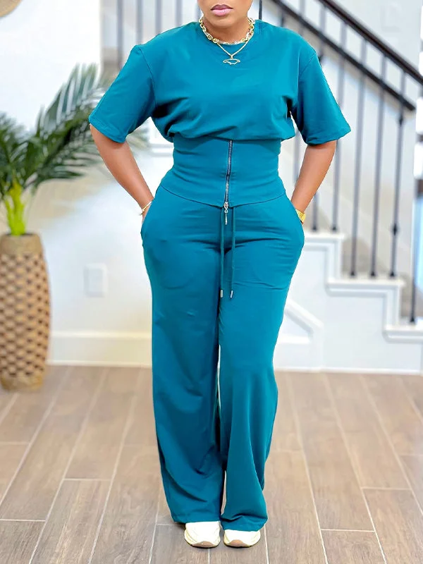 Gathered-Waist Tee & Pants Set