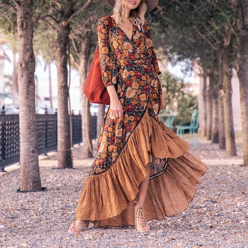 Women's Bohemian Vintage Print Irregular Dress