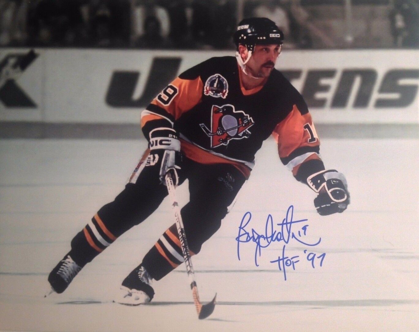 Bryan Trottier AUTO Photo Poster painting PITTSBURGH PENGUINS signed 11X14 New York Islander HOF