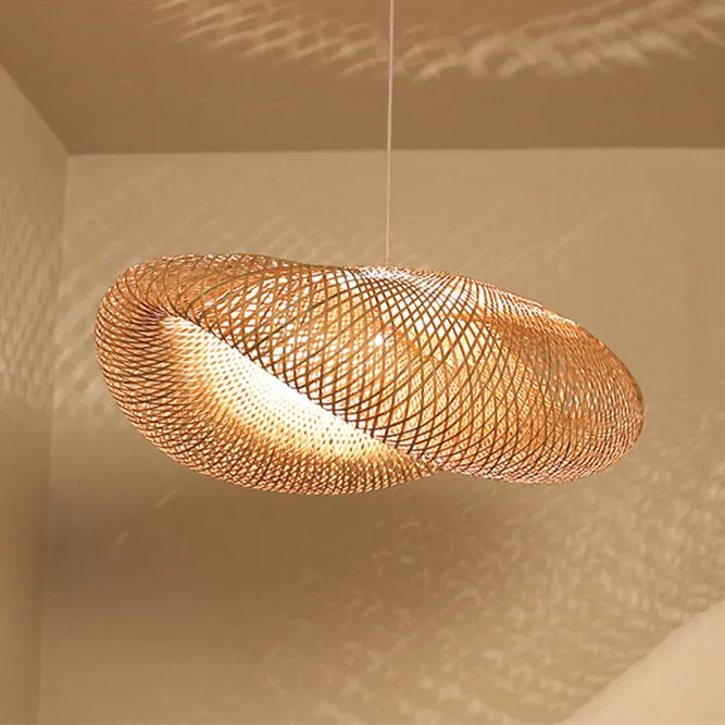 Modern Bamboo Pendant Light Over Kitchen Island
