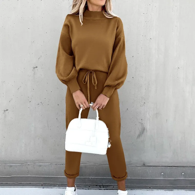 Women's Tracksuit 2 Piece Sets Autumn Solid Fashion Casual Outfits Long Sleeve Tops High Waist Bandage Pants Oversized Hoodies