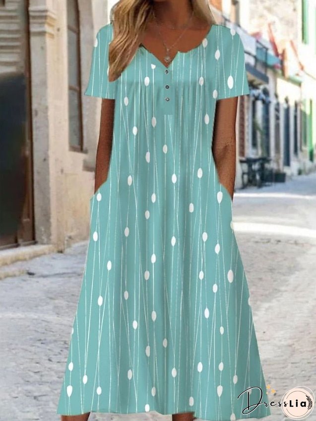 Casual Dress A Line Dress Summer Dress Floral Paisley Pocket Print V Neck Midi Dress Fashion Modern Daily Holiday Short Sleeve Regular Fit White Cream Blue Summer Spring S M L XL XXL for Women