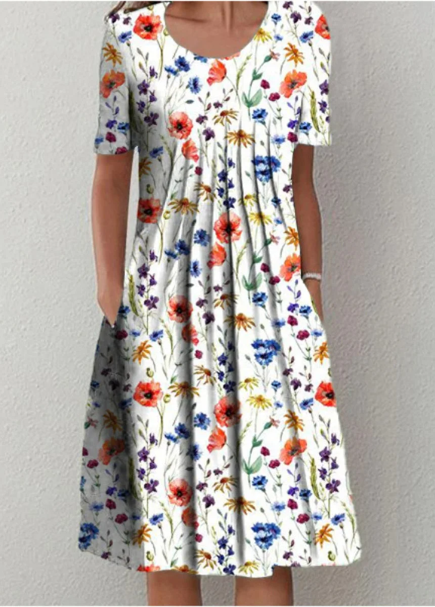 Print Round Collar Dress