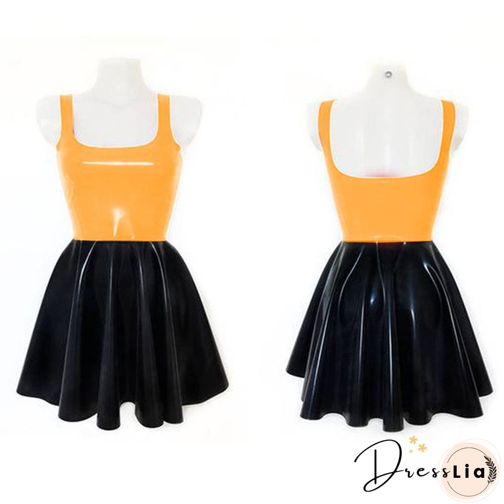 Plus Size A-line Sleeveless Mini Dress Ladies Splicing Color Pleated PVC Dress Summer High Street Sundress Fashion Streetwear