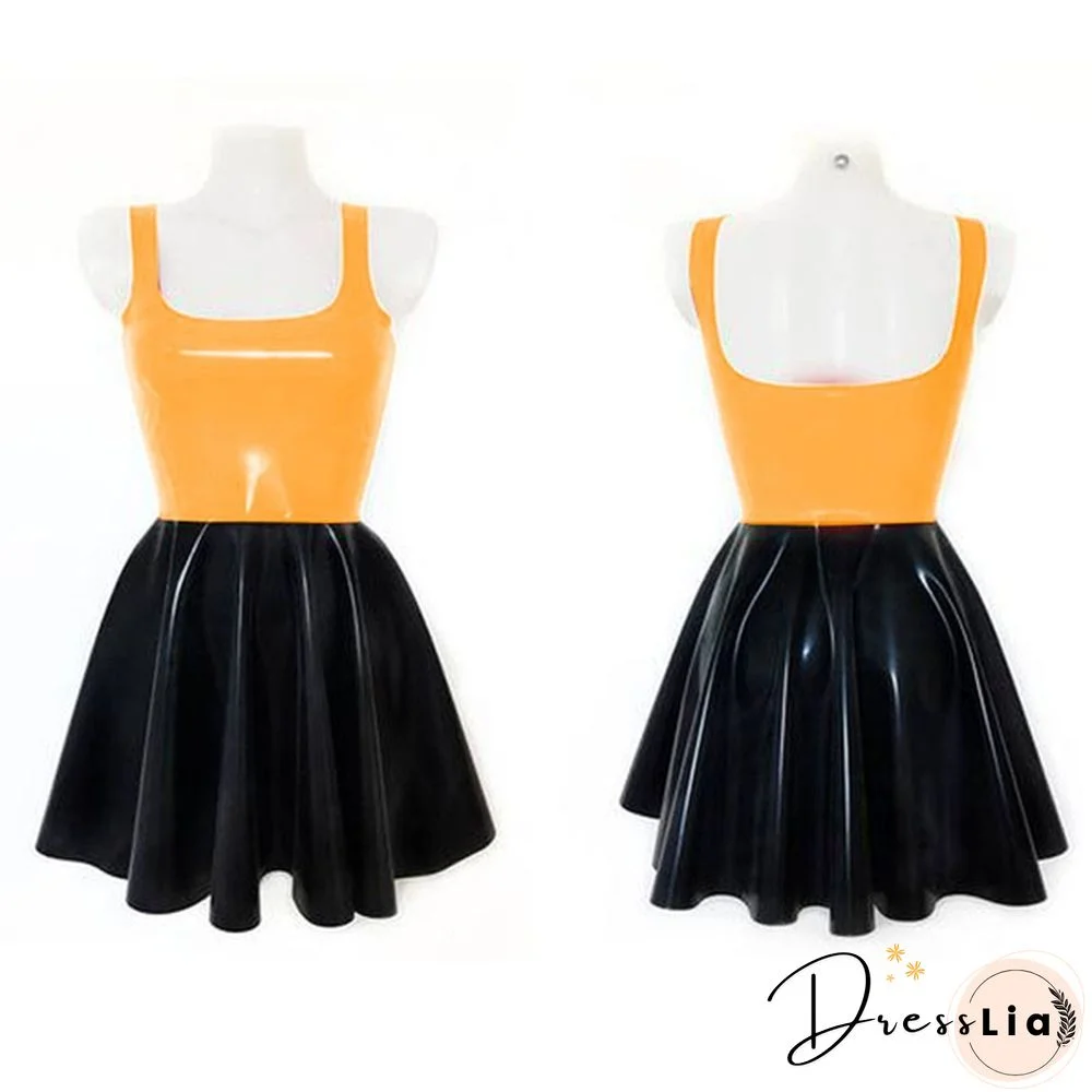 Plus Size A-line Sleeveless Mini Dress Ladies Splicing Color Pleated PVC Dress Summer High Street Sundress Fashion Streetwear