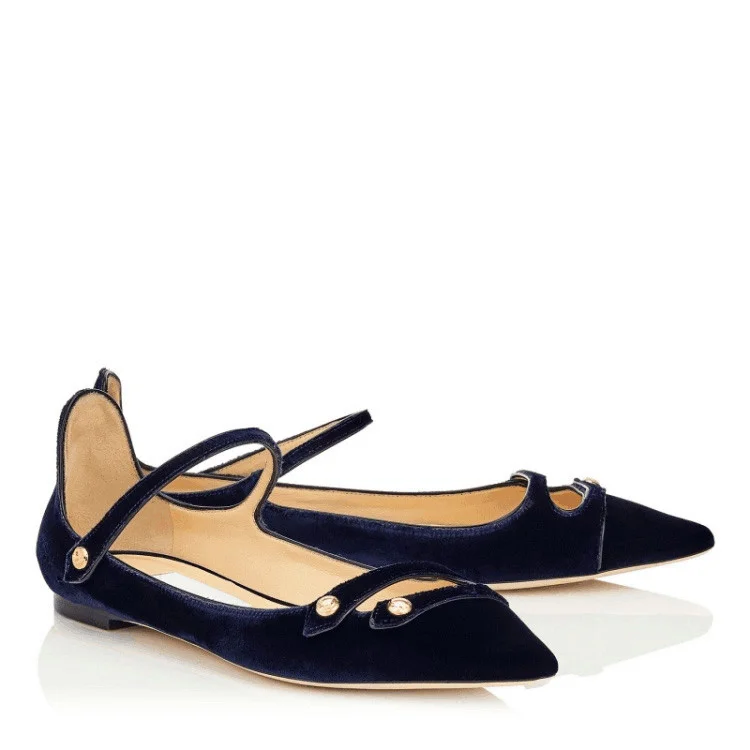 Navy Suede Mary Jane Comfortable Flats Vdcoo