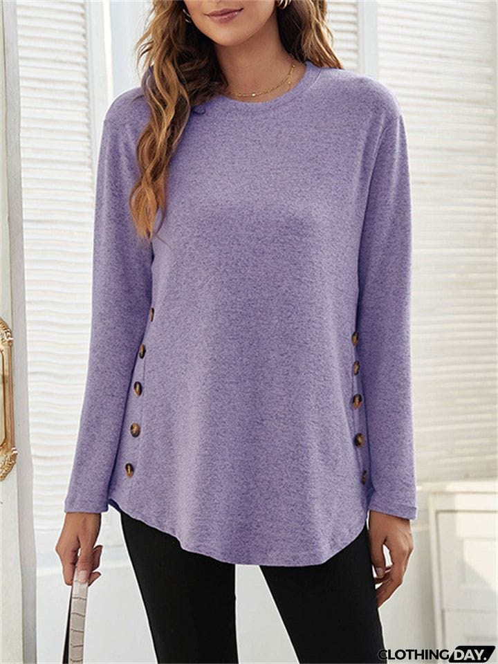 Women's Simple Casual Round Neck Long Sleeve T-shirts