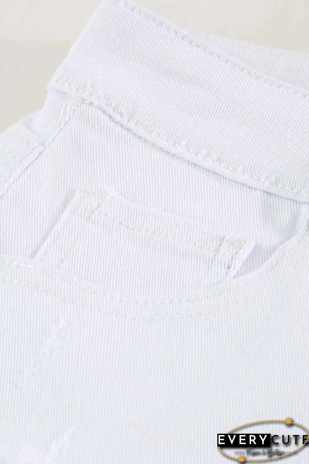 White Rolled-up High Waist Distressed Denim Shorts