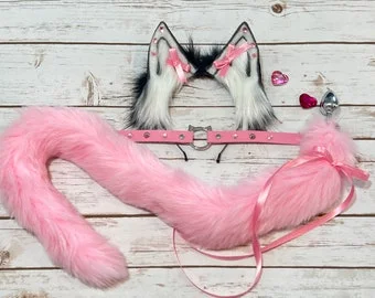 Tail Butt Plug Tug Tail Pink Princess Tail Set With Collar, and Ears Cat  Tail Foxtail Plug Roleplay Sex Toys Anal Plug Pet Play bdsm ddlg