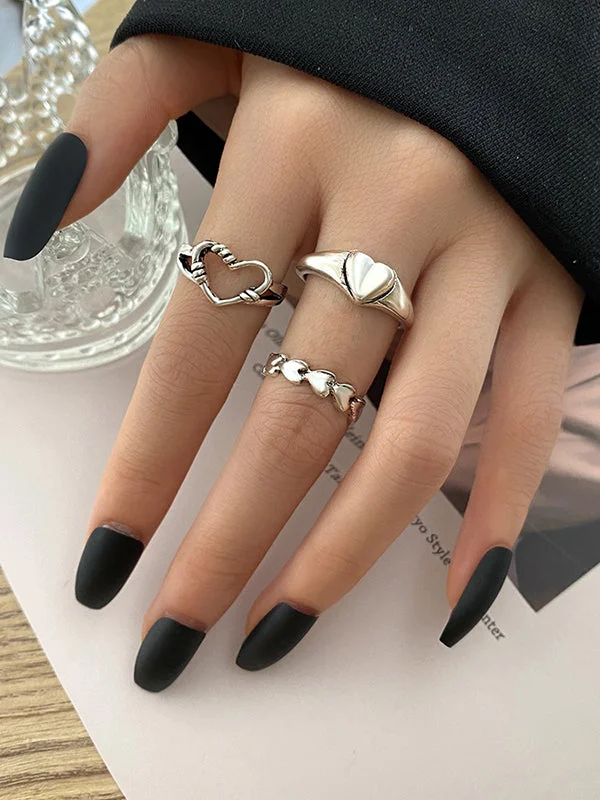 3 pieces Heart Shape Hollow Rings Accessories