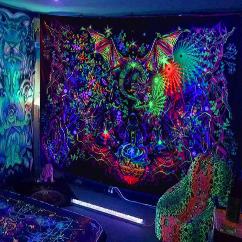 Fluorescent Tapestry European and American Black Light Hanging Cloth Poster Home Decoration Background Cloth Psychedelic Trippy