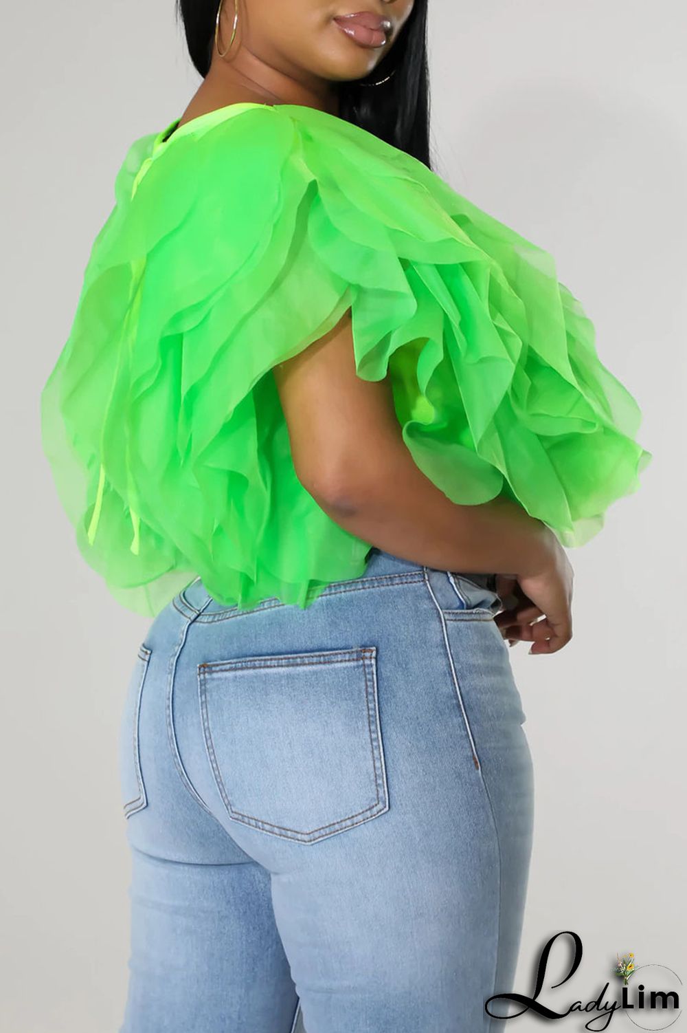 Green Fashion Sweet Solid Patchwork Asymmetrical O Neck Tops