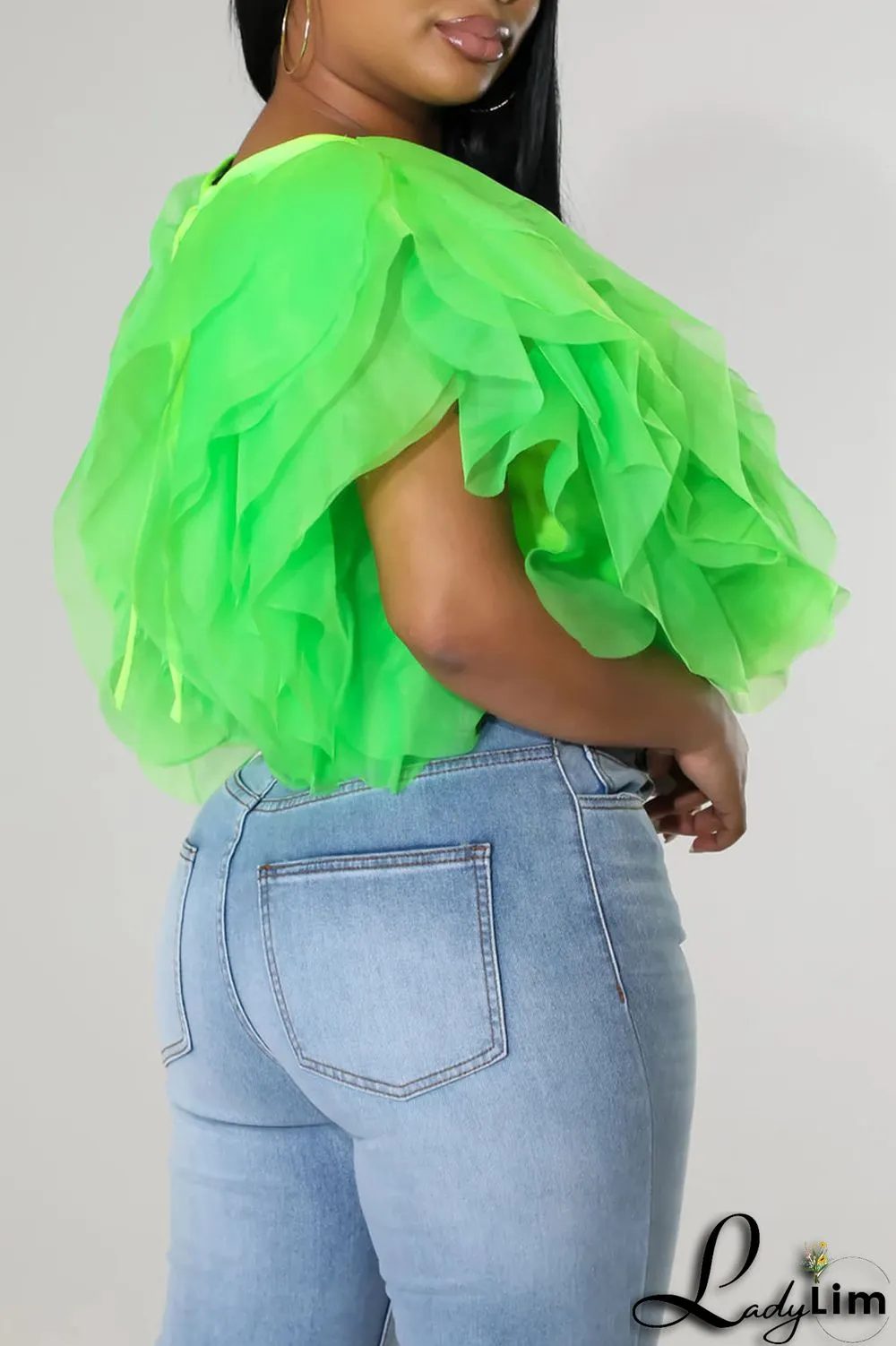 Green Fashion Sweet Solid Patchwork Asymmetrical O Neck Tops