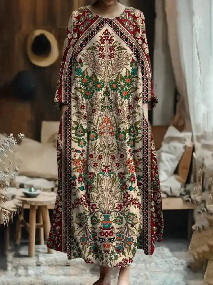 Women's decorative pattern pocket cotton dress
