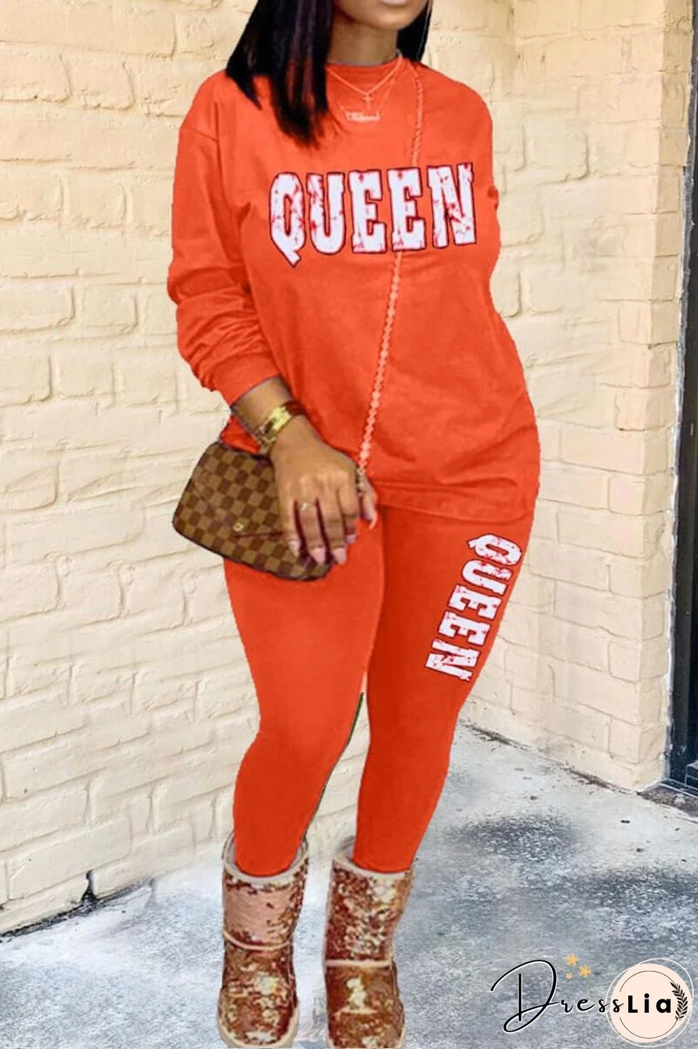 Casual Letter Print Basic Two Pieces