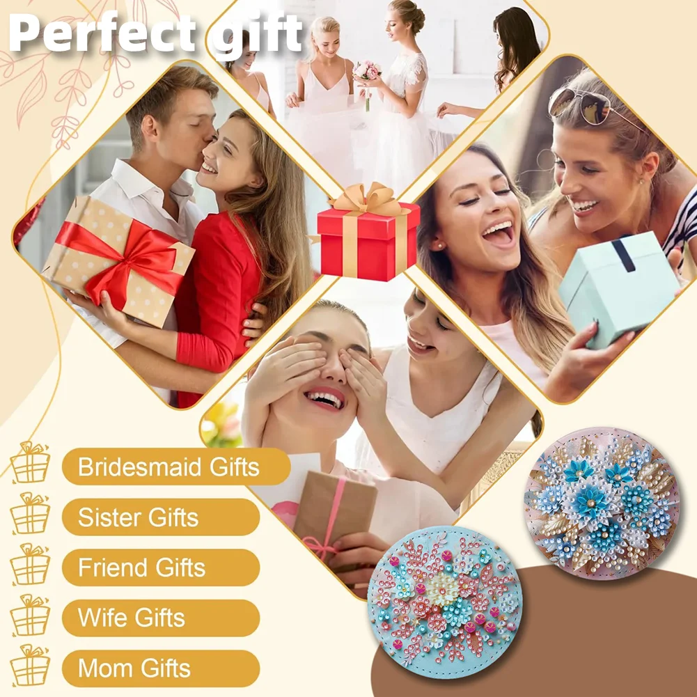 DIY Diamond Art Portable Cosmetic Mirror Home Diamond Painting Crafts (Flower)