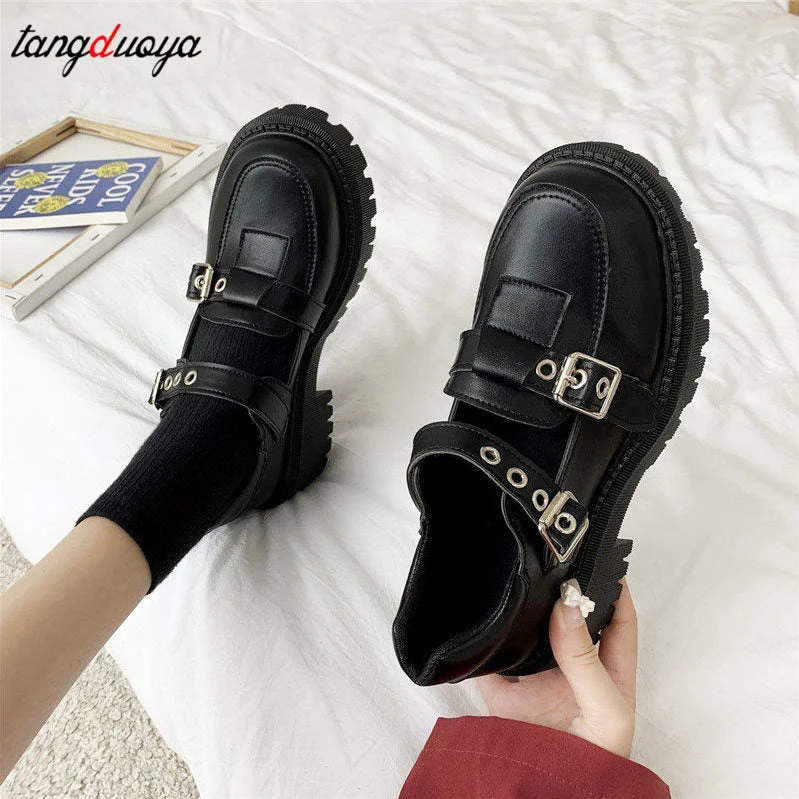 Lolita Shoes Patent Leather Mary Janes Shoes 2022  New Women Platform Shoes Buckle Girls Thick Sole Ladies Shoes Black